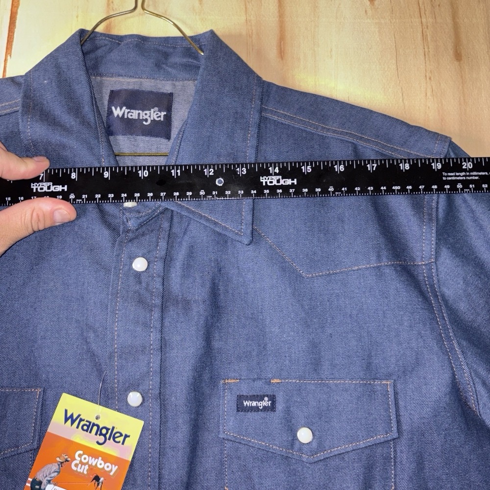 NWT Vtg Wrangler Denim Cowboy Cut Blue Pearl Snaps Mens Size Large Classic Fit - Picture 6 of 7